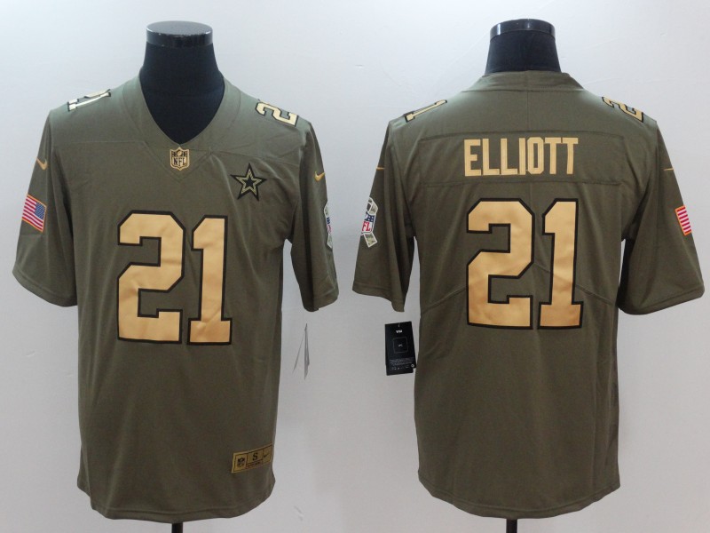 Men Dallas cowboys 21 Elliott Gold Anthracite Salute To Service Nike NFL Limited Jersey
